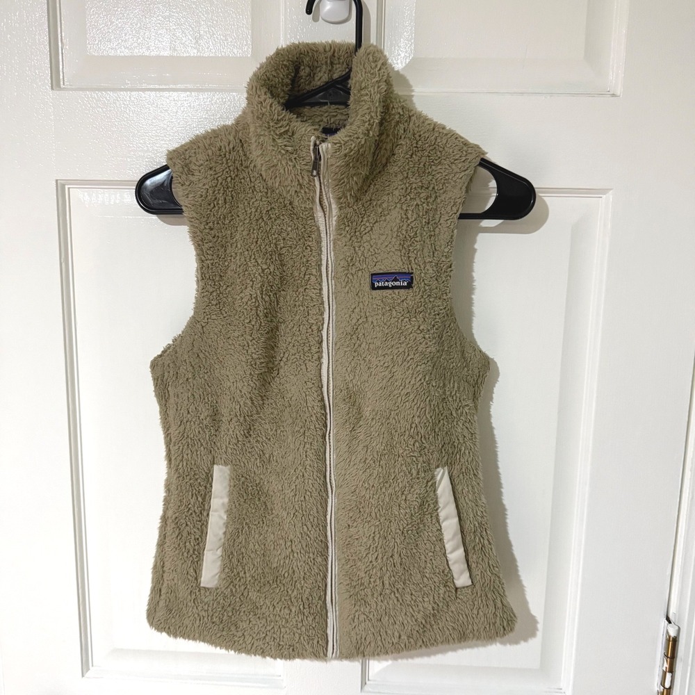 Patagonia Los Gatos Fleece Vest Womens XS Tan Khaki Full Zip High Pile 25216